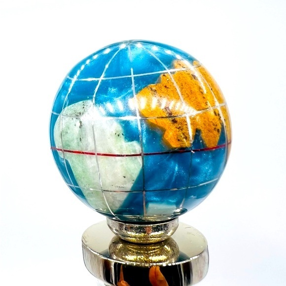 Hand-Made Gemstone Globe with Blue Opalite Ocean Stainless Steel wine stopper - Picture 1 of 5